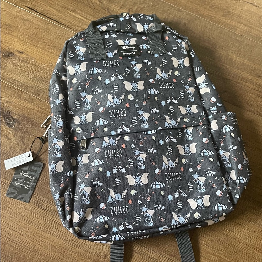 LOUNGEFLY-(NWT) Disney DUMBO Gray Canvas Backpack